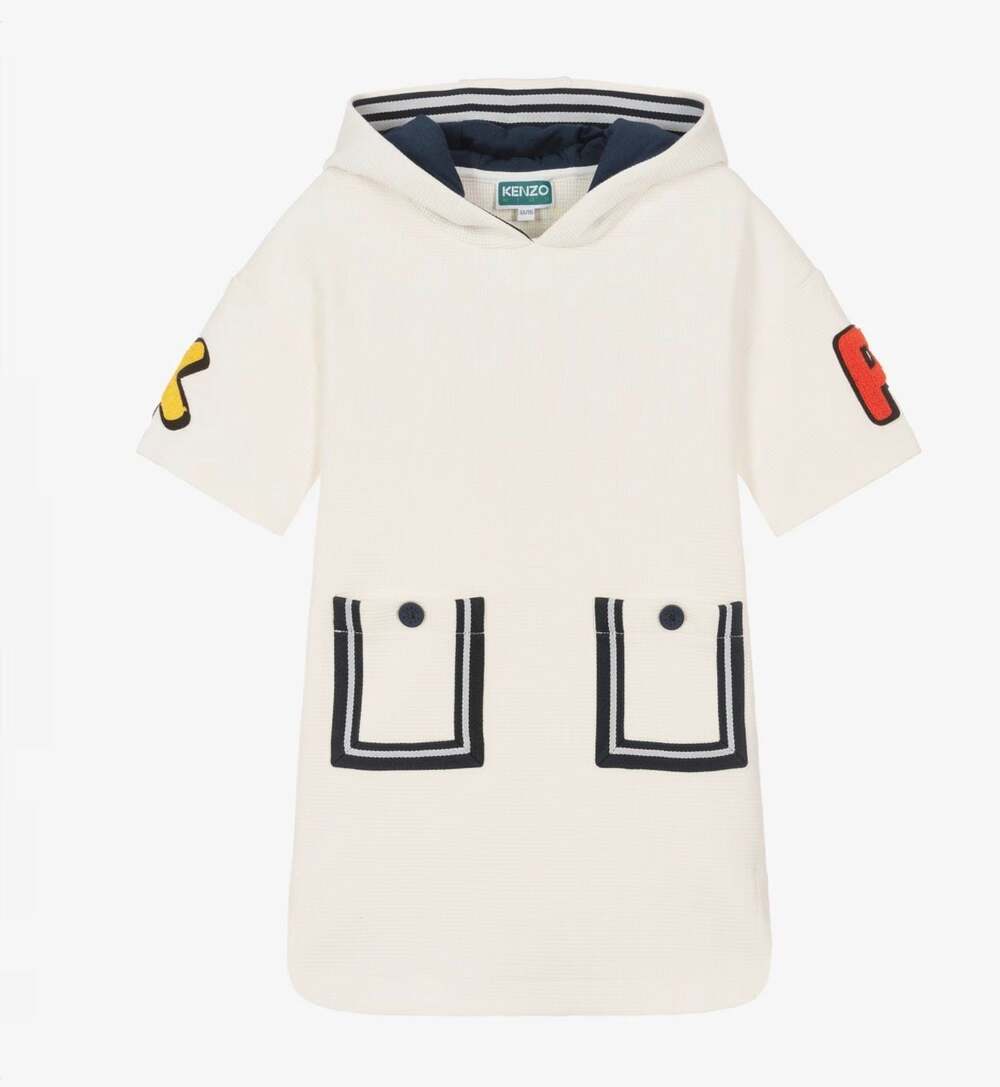 Kenzo kids White Honeycomb Knit Hooded Sailor Dress size 12 girls NEW